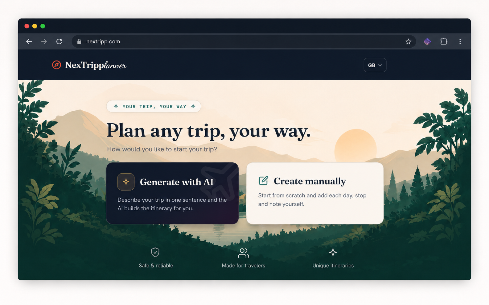 NexTripp travel planner web app